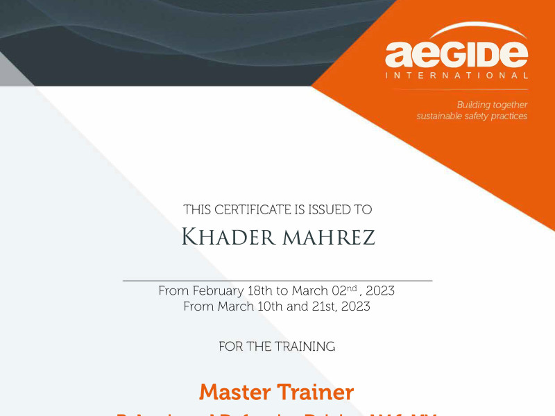 Obtention de la certification MASTER Trainer par AEGIDE International